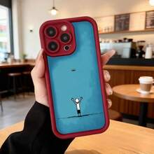 Sky Blue Protective Edge Phone Cover With Human Figure Design Celebrating On The Horizon Ideal For Daily Use In Cafes And Urban Spaces Suitable For Apple Series Phones - Black - View 5