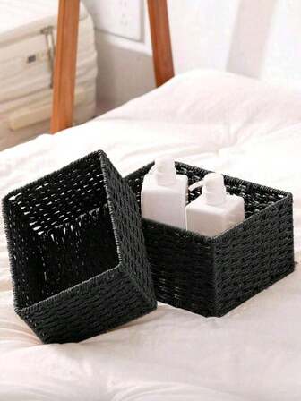 1-3pcs Handmade Woven Paper Rope Baskets, Bohemian Style Storage Baskets, Multi-Purpose Desktop Organizer For Living Room, Bedroom, Picnic, Bathroom, Cosmetics, Toys, Desk Accessories, Shelves - Perfect Decor And Storage Solution