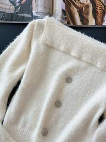 1 pieza Suéter sexy de un hombro de unicolor, con ribete acanalado, de manga larga, de punto, de talla ajustada y de longitud corta, versátil - Albaricoque - Ver 7