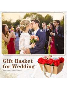 【散装牛皮纸篮】圣诞节空牛皮纸礼品篮，带提手，9.8 x 6.5 x 4.3 英寸 - 礼品包装、婚礼、派对、圣诞节、情人节 - 彩色 - 查看 2