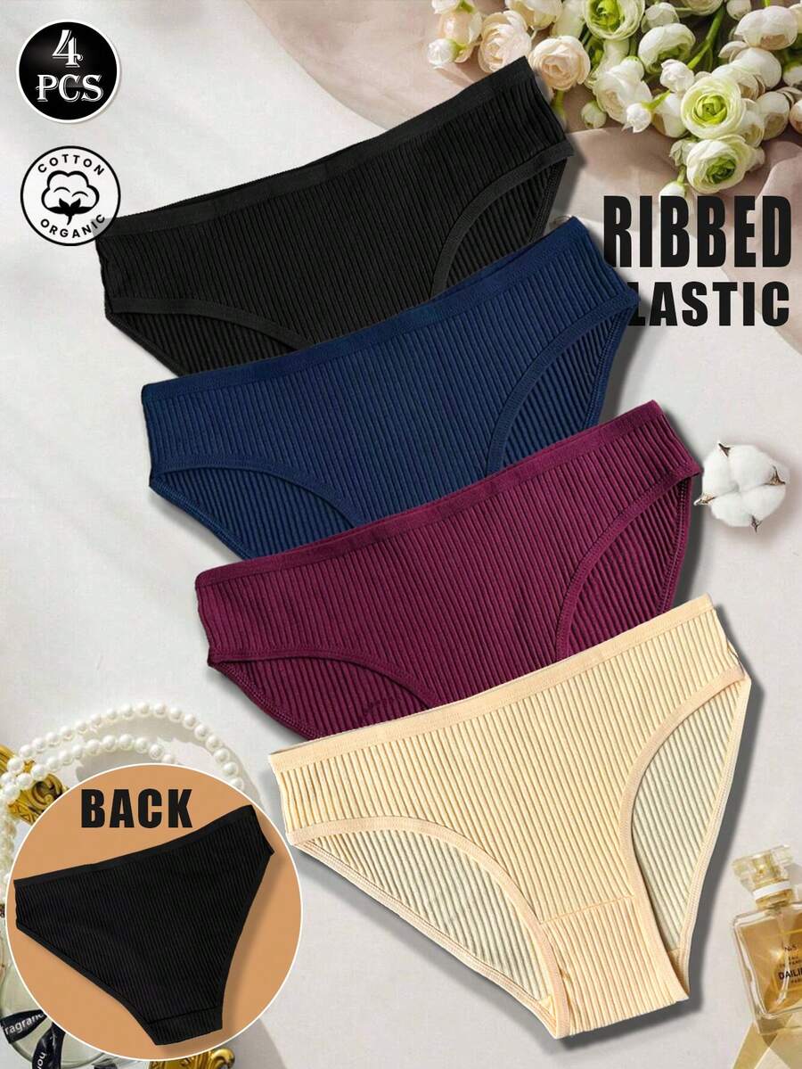 4pcs/Pack Women's Comfortable Ribbed Bikini Panty Set