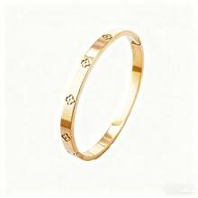 2025 European & American Cross-Border 4-Leaf Clover Mud Rhinestone, 4-Leaf Clover Stainless Steel Bracelet With 6 Diamonds, Elegant Minimalist Open Bangle Bracelet, Luxury Niche Accessories - Four-leaf Golden - View 3