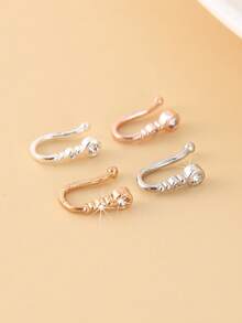 4个简约U型鼻夹，波西米亚风格，镶嵌人造锆石假鼻环，性感风格假鼻环，可调节无需耳洞即可佩戴，时尚嘻哈配饰 - 彩色 - 查看 2