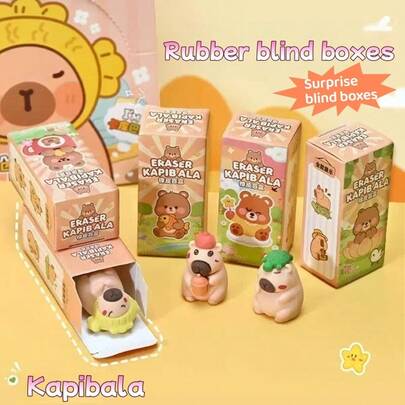 12pcs Water Vole Plush Doll Erasers, Creative Assemble Design Erasers, Clean Without Debris, Birthday Gift, Water Vole Gift Box, Cute Cartoon Figurine, Office Supplies, School Stationery, Party Favors, New Year Gift, Gift Bag Filler