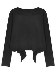 复古荷叶边下摆系带休闲长袖开衫外套 - 黑色 - 查看 3