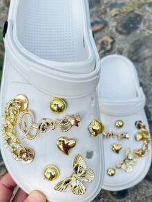 14pcs DIY Garden Shoes Decorations - Gold Heart, Star, Butterfly Rhinestone Chain Clips, Removable Accessories Suitable For Beach Shoes, Hollow Shoes, Seasonal Gifts - Gold - View 6