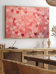 1件情人节红粉爱心印花情人节墙饰复古情人节装饰浪漫墙画情人节礼物送给她艺术品，卧室装饰，办公室装饰，宿舍装饰，墙饰，家居装饰，房间装饰，帆布墙画，海报，带框墙画，可选画框 - 彩色 - 查看 7