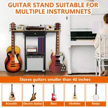 CXRYLZ 3-Tier Multi Guitar Stand With 4 Guitar Holders & Wheels, 3-In-1 Floor Guitar Rack With Built-In Amp Stand And Storage Drawer, Space-Saving Guitar Organizer For Acoustic, Electric & Bass - 黑色 - 查看 4