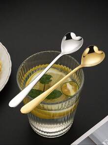 1 pièce Cuillère à glace en forme de cœur en acier inoxydable 304, cuillère à dessert à long manche pour mariage, brasseur de café - Multicolore - Voir 3