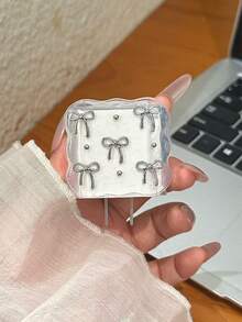 5条装天鹅绒波浪形保护线，带金属蝴蝶结和珠子设计，适用于20W/18W手机充电器，包含充电线保护套和充电头保护套，兼容多种充电器 - 無色 - 查看 4