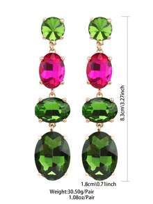 sehuoran 一对手工制作锌合金椭圆形长流苏吊坠耳环，镶嵌玻璃水钻，垂坠式女士耳环 - Style 1 - 查看 9