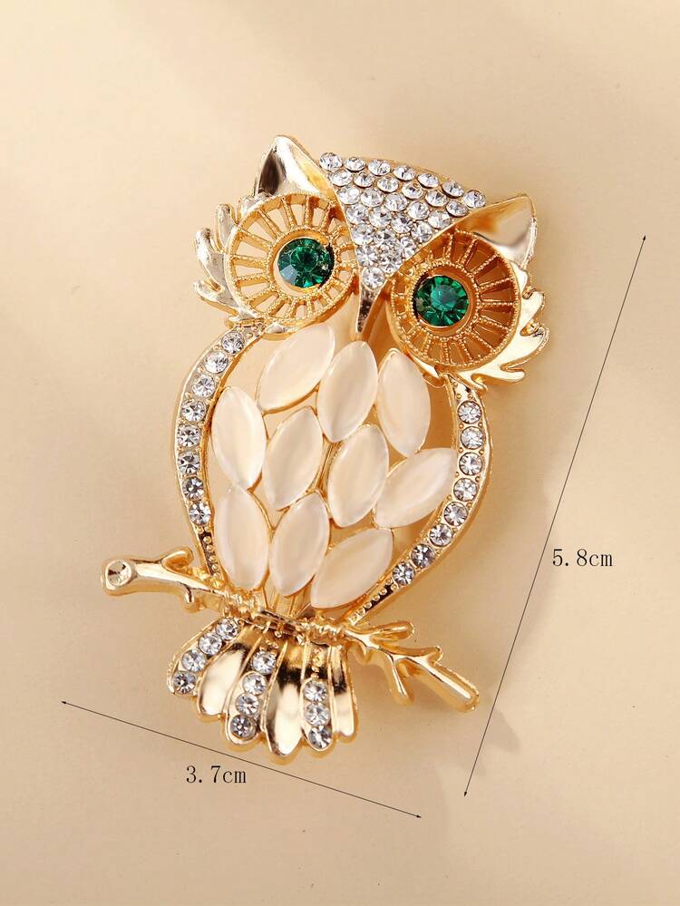 Rhinestone Detail Owl Design Brooch
