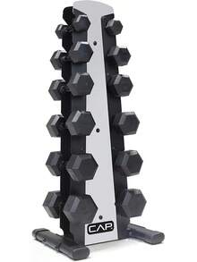 CAP Barbell Rubber Coated Dumbbell Weight Set With Vertical Rack |   100 Lb, 150 Lb, And 210 Lb Options - 黑色手柄 - 查看 2