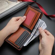 CARRKEN 新款男士钱包 时尚复古渐变色多功能对折钱包 青年学生多用途多卡位钱包 男士钱包 迷你钱包 钱包 小钱包 零钱包 男士钱包 皮革 - 棕色 - 查看 5