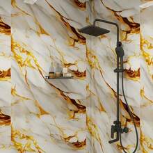 1 Roll Of Glossy Texture Contact Wallpaper, Multicolor Marble Pattern, Removable Sticky Wallpaper, Bathroom Bathroom Floor, Wall Waterproof Decoration, Kitchen Backboard, Cabinet Countertop, Home Decoration, Room Decoration, House Decoration, Tile Stickers, Room Decoration Aesthetics - Multicolor - View 9