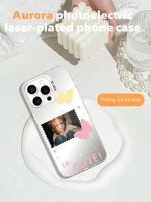 1pc IMD Laser Customizable White TPU+PC Soft-Hard Hybrid Shockproof Phone Case. Personalized Text Phone Case, Anniversary Gift, Valentine's Day Gift, Birthday Gift, Wedding Gift, Mother's Day Gift, Father's Day Gift, Best Friend Gift - Multicolor - View 5