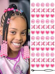 60 piezas de cuentas de colores rosa claro/azul/morado para trenzas, rastas y pelucas. Accesorios de joyería con cuentas redondas de color AB de acrílico lindo para niñas - Multicolor - Ver 1