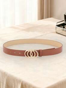 Set de 3 cinturones de mujer de talla grande de PU con hebilla de triple aleación decorativa, de moda y versátil, adecuado para todas las estaciones - Hebillas de tres anillos - Ver 8