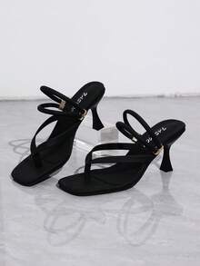 Giày bệt nữ đế bệt trơn màu thanh lịch bằng da PU, thoải mái, xỏ ngón, phù hợp cho văn phòng, gia đình, ngoài trời, mùa xuân/hè - màu đen - Xem 7