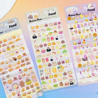 YTHB Diary Journal, 3D Cartoon Foam Animal Sticker Decoration, Cat Christmas Decal, Mini 3D Animal Stickers, Happy Food Series