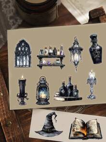 50 pièces Autocollants de la série magique de la forêt sombre, convenant aux coques de téléphone asymétriques, aux ordinateurs portables, aux bouteilles d'eau, aux scrapbooks, aux cahiers - Pack d'autocollants décoratifs uniques, autocollants colorés à usage unique pour le collage DIY - Multicolore - Voir 5