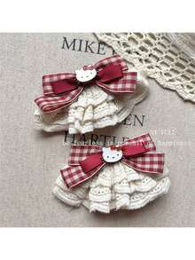 1/2pcs Sanrio Themed Cartoon Cat Lace Bow Hair Clips, Cute Duck Bill Side Hair Clips, Hair Accessories, Sweet Style, Plaid Design, Delicate Lace, Fashion Hair Clips, Side Open Hair Clips, Fashionistas, Cute Lovers, Birthday Gift - Multicolor - View 12