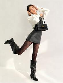 1件装女士性感菱形图案紧身连裤袜，精美丝袜，JK条纹网纱，几何设计，小众，纯粹性感打底裤