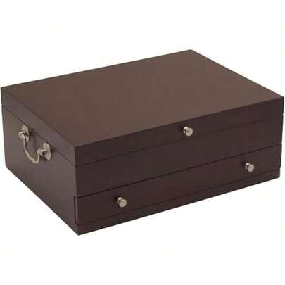 Wallace Felt Lined Flatware Storage Chest With Drawer 15 Inch Dark Walnut