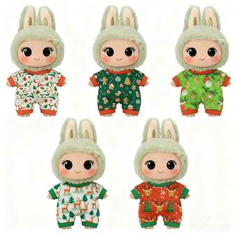 2026 Nuevo Mono de Navidad de 17 cm para muñeca, Conjunto de una pieza hecho a mano con cierre de gancho y bucle (Rojo/Verde), Conjunto divertido y lindo (Solo el conjunto, la muñeca no está incluida), Nuevo conjunto de Navidad para muñeca, Regalo de Navidad