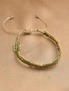 1pc 18K Gold Plated Adjustable Braided Bohemian Style Bracelet For Women - Multicolor - View 4