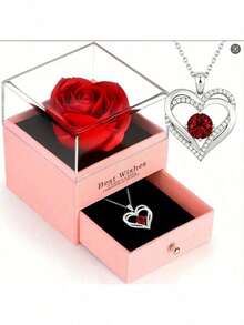 Naszyjnik z wisiorkiem w kształcie serca, zestaw naszyjników z czerwoną różą w pudełku na biżuterię, odpowiedni dla przyjaciółek, kochanków, na Boże Narodzenie, Walentynki, Dzień Matki, naszyjnik z wisiorkiem w pudełku na prezent z różą, naszyjnik dla matki i córki, siostry, naszyjnik dla najlepszych przyjaciółek, prezent dla mamy, kochanki, żony, dziewczyny, córki, siostry, na ślub, święta, Dzień Matki, rocznicę - Wielokolorowe - Zobacz 1