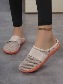 Women Lightweight Mesh Slip-On Flat Shoes For Daily Wear - Khaki - View 14