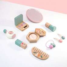 木制化妆玩具套装，过家家化妆套装，带刷子和镜子，女孩生日礼物