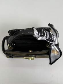 Mini Fashionable Versatile Color Block Matte Casual Handbag For Women, Comes With Scarf - Black - View 4