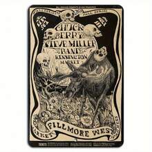 Vintage 1968 Fillmore West Rock & Skulls Concert Metal Wall Art - Iron Retro Decor With Skull & Floral Design, No Electricity Needed, Wall-Mounted For Home, Office, Music Memorabilia Collectors, Music Wall Art, Home Decor, Bold Typography, Durable Metal, Statement Piece, Music Lovers, Best For Christmas, Perfect For Thanksgiving - Metal Painting - View 1