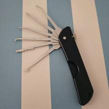 一套/男士手动工具，开锁工具套装，多功能六合一紧急开锁工具，适用于门锁、汽车钥匙取出器、钥匙取出器、锁芯调整、安全紧急门锁维修工具、精密锁具维修工具包、门锁锁定工具、安全门锁锁定工具包，适合初学者练习 - 黑色 - 查看 3