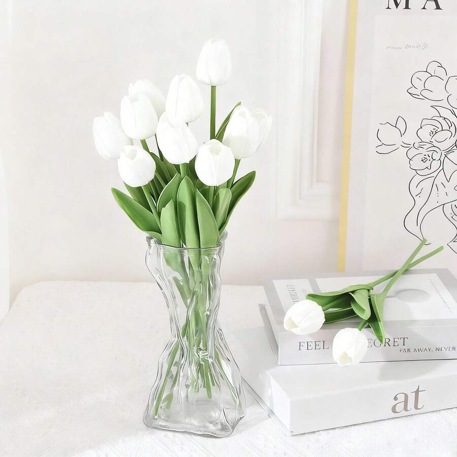 10 piezas de Flores de Tulipán Artificiales, Tulipanes de Tacto Real para Decoración del Hogar, Decoración de Bodas, Ramos, Día de la Madre, Día de San Valentín