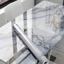 1 Roll Of Glossy Texture Contact Wallpaper, Multicolor Marble Pattern, Removable Sticky Wallpaper, Bathroom Bathroom Floor, Wall Waterproof Decoration, Kitchen Backboard, Cabinet Countertop, Home Decoration, Room Decoration, House Decoration, Tile Stickers, Room Decoration Aesthetics - Multicolor - View 31