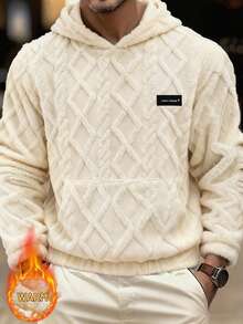 Men's Thermal Lined Sweatshirt, Plush Jacquard Fabric, Suitable For Casual Daily Wear