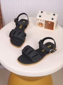 1 Paio di Sandali Piatti Alla Moda e Comodi in Pelle PU per Bambini, Adatti per l'Estate - nero - Visualizzare 4