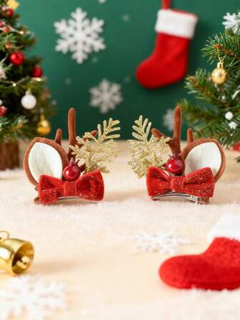 2pcs Christmas Deer Antler Hair Clips, Cute Deer Horn Hair Accessories Suitable For Holiday Parties