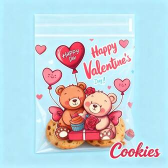 100 piezas Bolsas de caramelos del Día de San Valentín, bolsas de regalo con dibujos animados de osos rojos y rosas, bolsas de OPP transparentes autoadhesivas para snacks, galletas, etc.