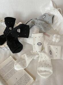 3 Pairs/9 Pairs Women's Regular Striped, Heart, Cartoon Pattern Soft Comfortable Mid-Calf Socks, Spring - Multicolor - View 15