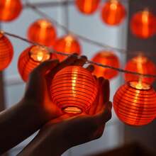 Red Paper Lantern String Lights, Battery Powered LED Fairy Lights For Chinese New Year, Indoor/Outdoor Party Home Decor, 10/20 LEDs (Batteries Not Included) - Nhiều màu - Xem 3