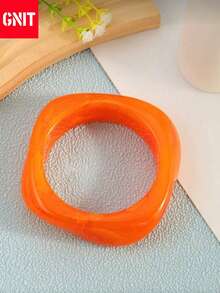 3pcs Set Exaggerated Asymmetric Semi-Transparent Acrylic Bracelet, Unique Versatile Design, Suitable For Women - Twisted Shape (transparent Brown + Beige + Orange) - View 4