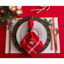 DII Mantel Redondo de algodón de 70 Pulgadas, Ramas de Acebo – Perfecto para cenas, Navidad, día Festivo o Uso Diario(Placemat Set Juego de 6 manteles individuales.) - Multicolor - Ver 7