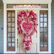 2D Flat, 1pc Valentine's Day Festive Cartoon Wreath - Polyester Fiber, No Power Required - Perfect For Indoor And Outdoor Decoration - 1PCS - View 10