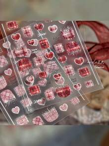 1pc Shiny Pink Nail Art Sticker, Sparkling Sweet Glitter Wool Nail Decor Sticker, Self-Adhesive Nail Sticker For Winter - Red - View 7