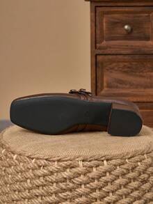 MonaNise 女士3厘米布面包跟黑色时尚百搭藏蓝色、咖啡色、酒红色低跟粗跟优雅玛丽珍鞋 - 棕色 - 查看 7