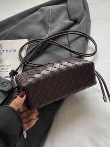 Brown Woven "Diamond Maze" Handbag | Unlocking Retro-Modern Aesthetics - Leather Rope Tassels Metal Rivets, A Complete Set Of Equipment Interpreting The Philosophy Of Lazy And Exquisite Balance. Leather Rope Shoulder Strap System: Multiple Matching Leather Ropes Naturally Hang From The Top Of The Bag. - Coffee - View 6